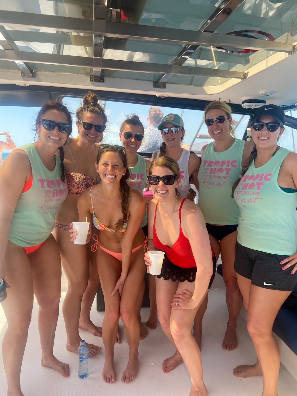 the bachelorette party on the catamaran cruise