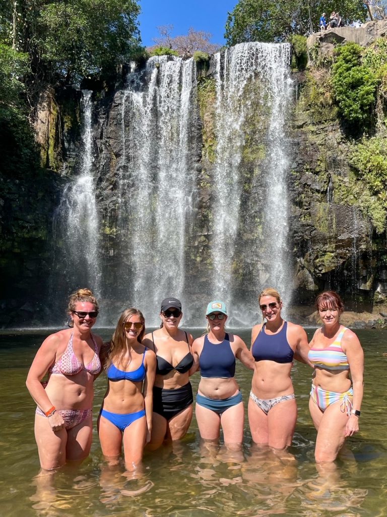the bachelorette party at the Llanos del Cortez Waterfall