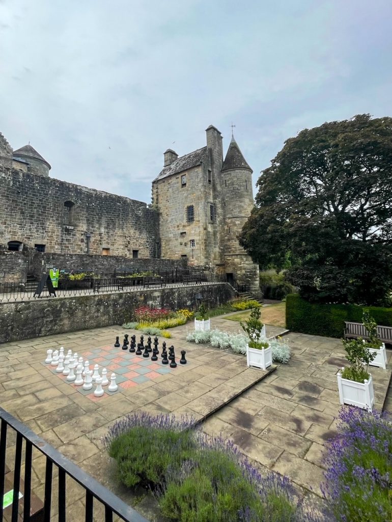 a life-sized chess set at Falkland Palace and Gardens