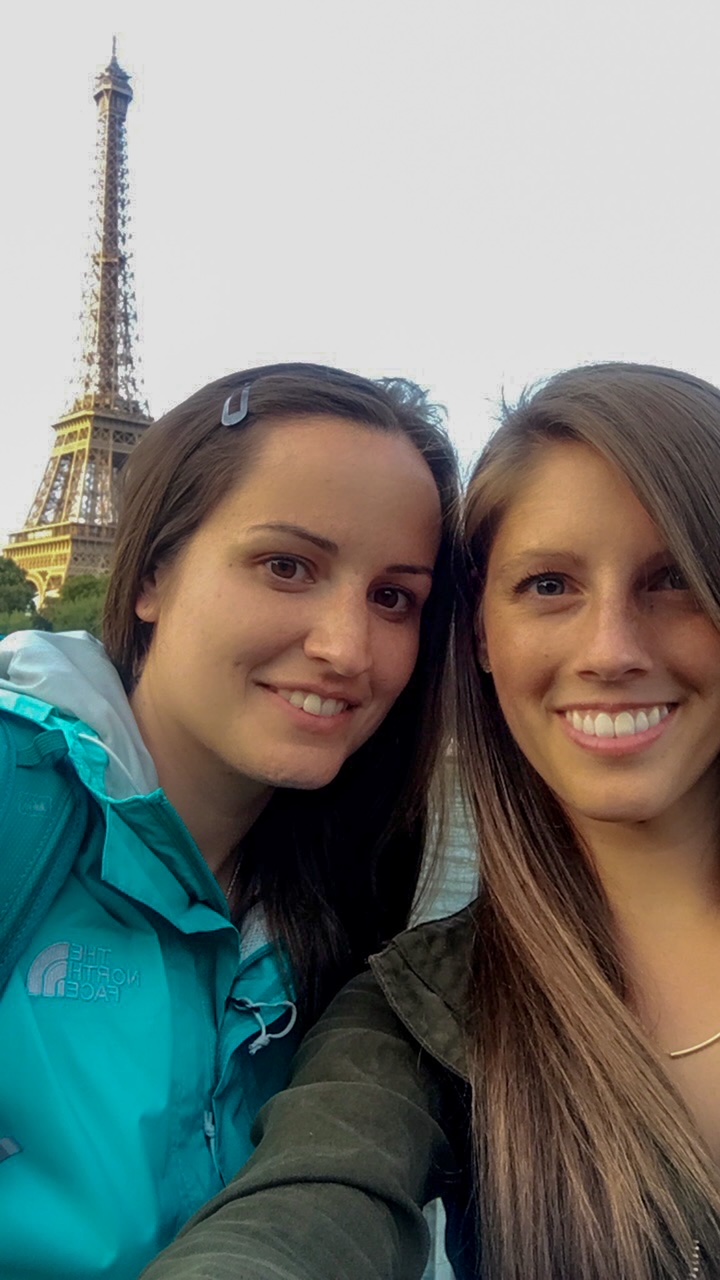 Katie & Sara in front of the Eiffel Tower
