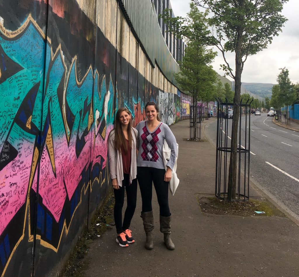 Sara & Katie at the Peace Wall in Belfast