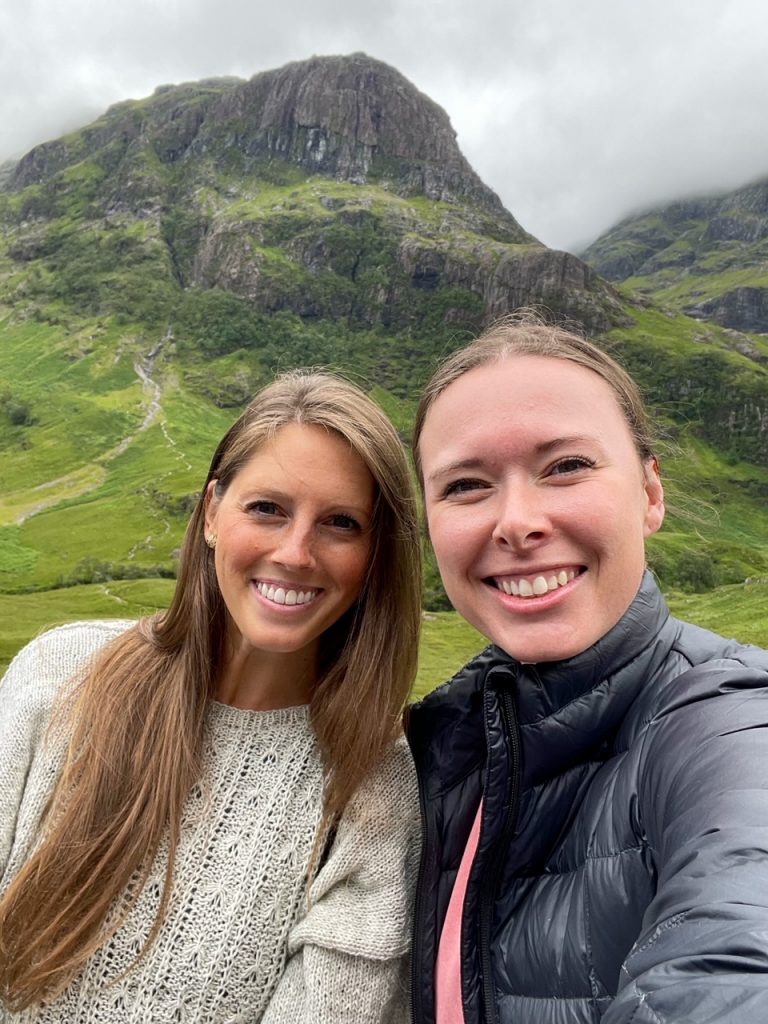 Sara and Kelsey selfie at one of our Glencoe stops on our day trip from Edinburgh