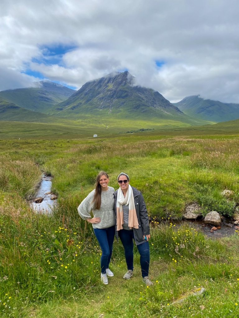 Sara and Stephanie at one of our Glencoe stops on our day trip from Edinburgh