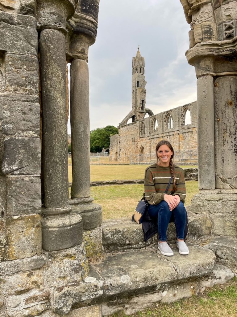 Sara at St Andrews Cathedral on a day trip from Edinburgh