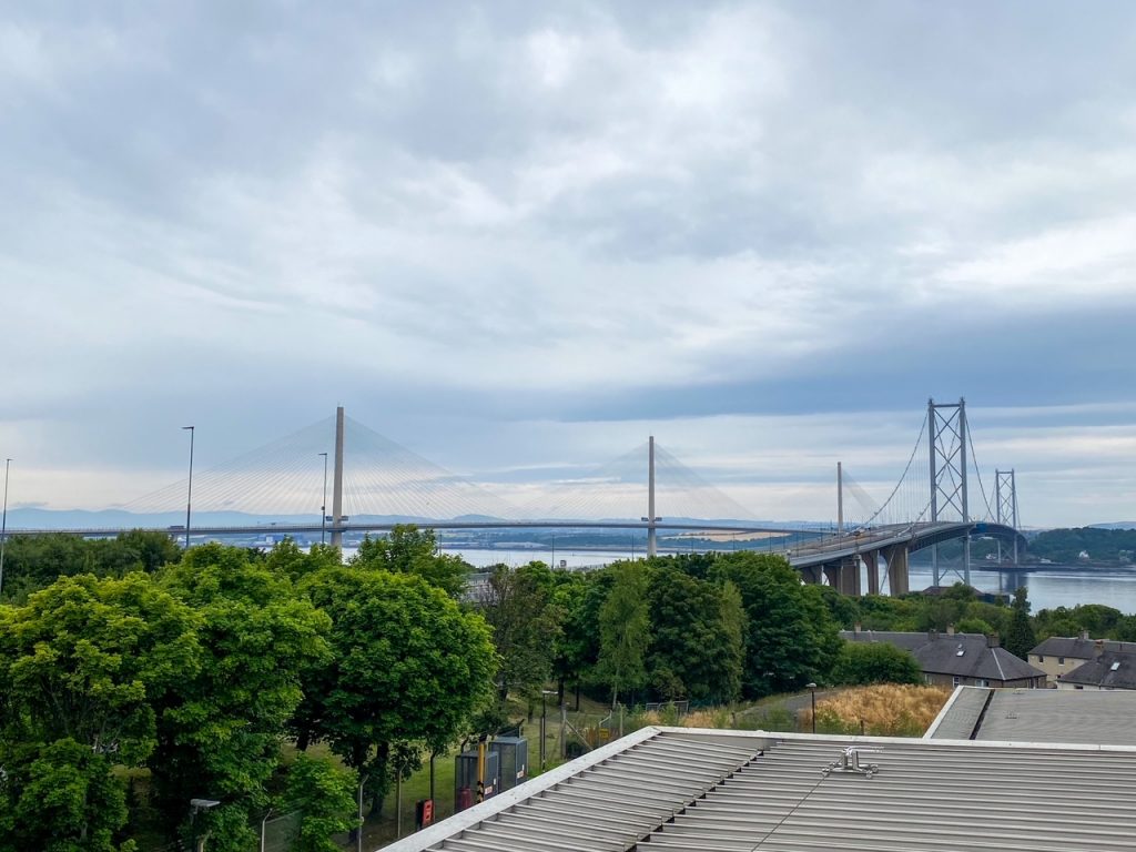 two of the Three Bridges in Scotland, the Forth Road Bridge and the Queensferry Crossing
