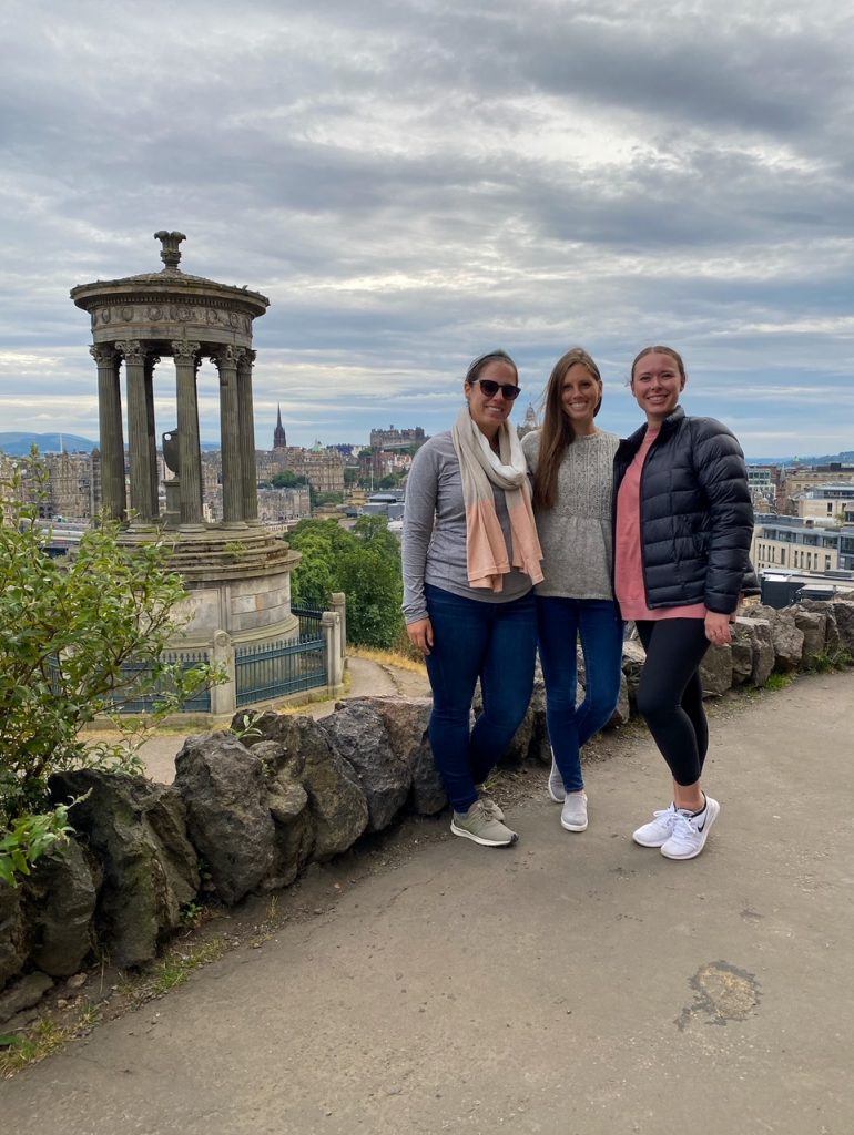 Stephanie, Kelsey & Sara at the top of Calton Hill in Edinburgh, Scotland