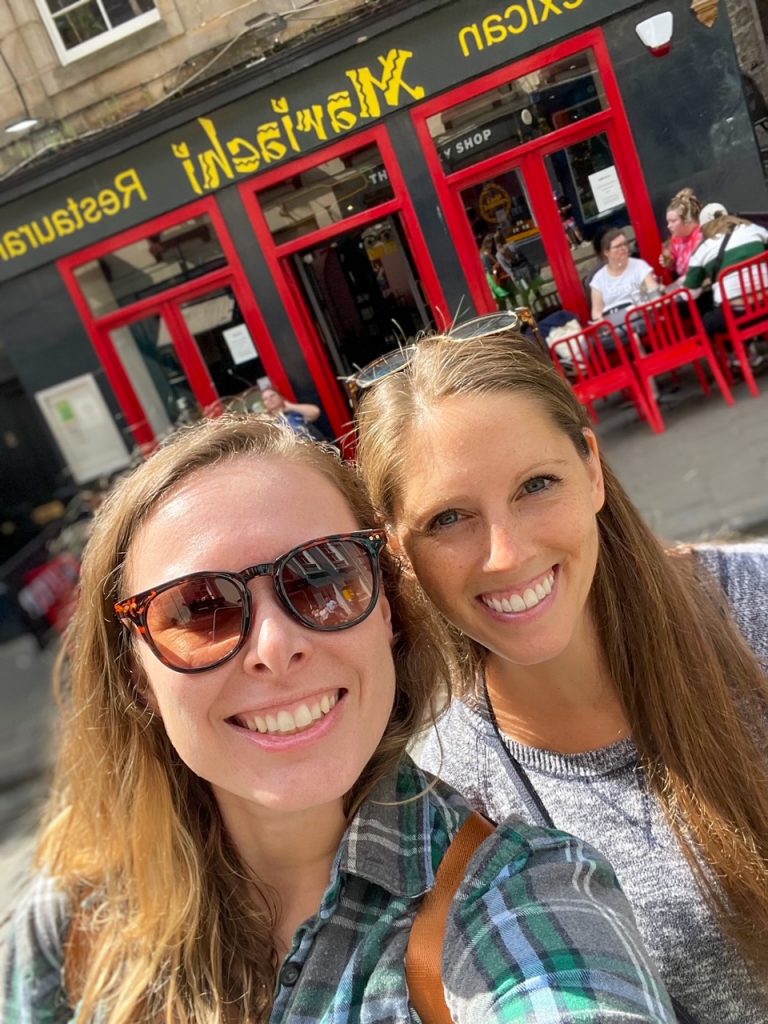 Sara and Kelsey on a free walking tour of Edinburgh
