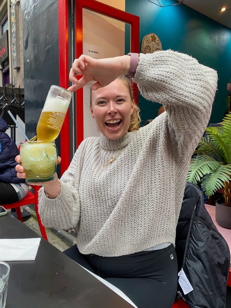 Kelsey with her fun drink at Mariachi Restaurant in Edinburgh