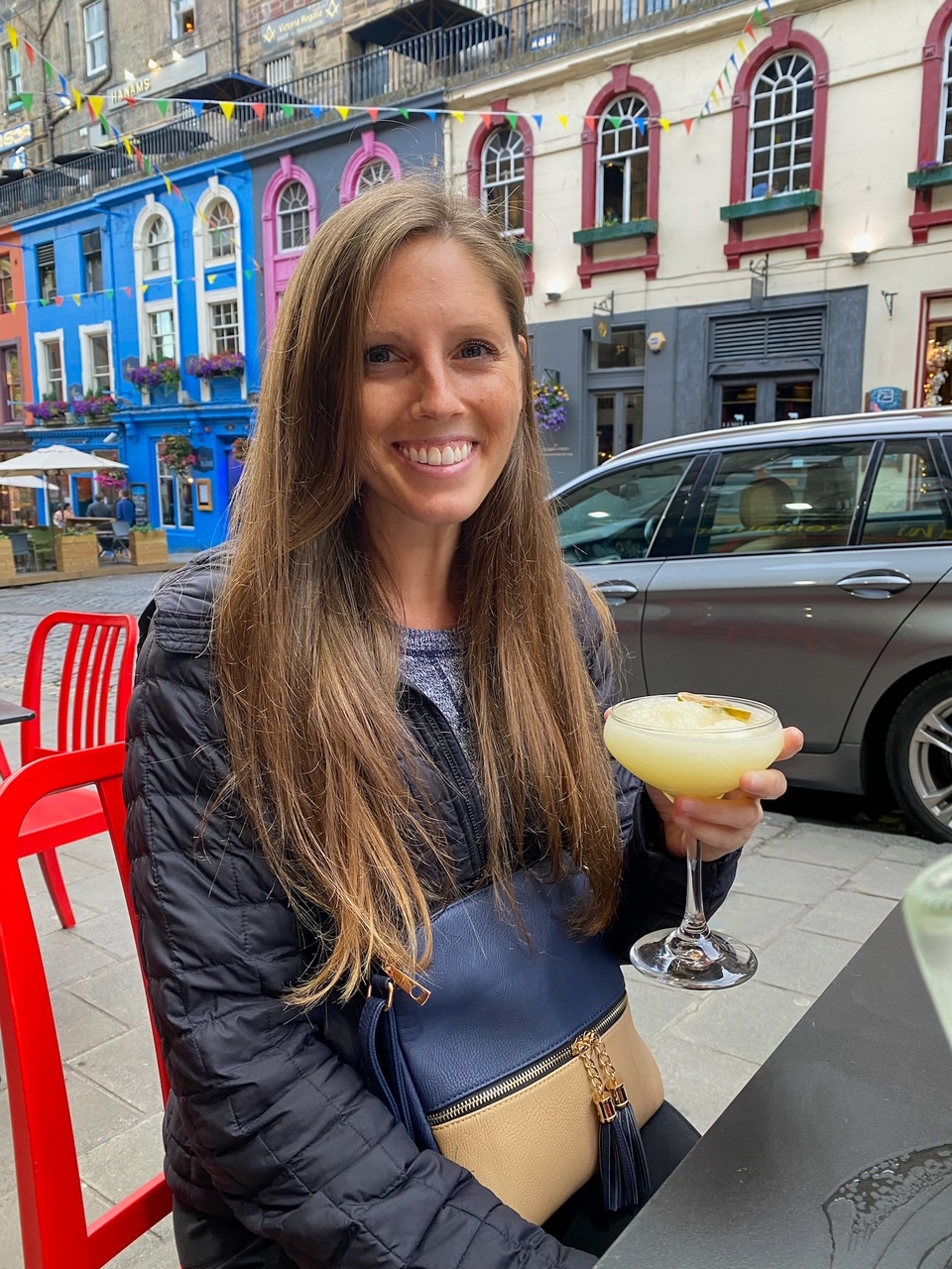 Sara with her drink at Mariachi Restaurant in Edinburgh