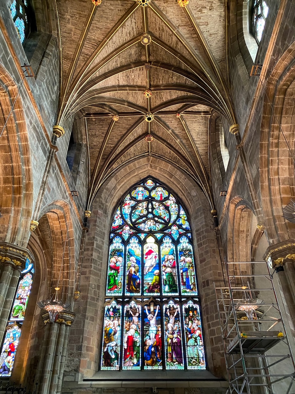 stained glass windows inside St Giles' Cathedral