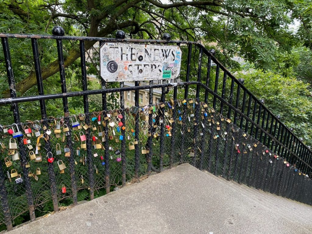 The News Steps with locks in Edinburgh