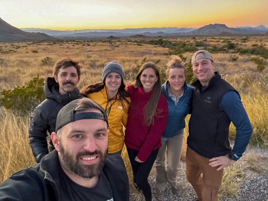 the full group at sunset at Big Bend National Park in Texas