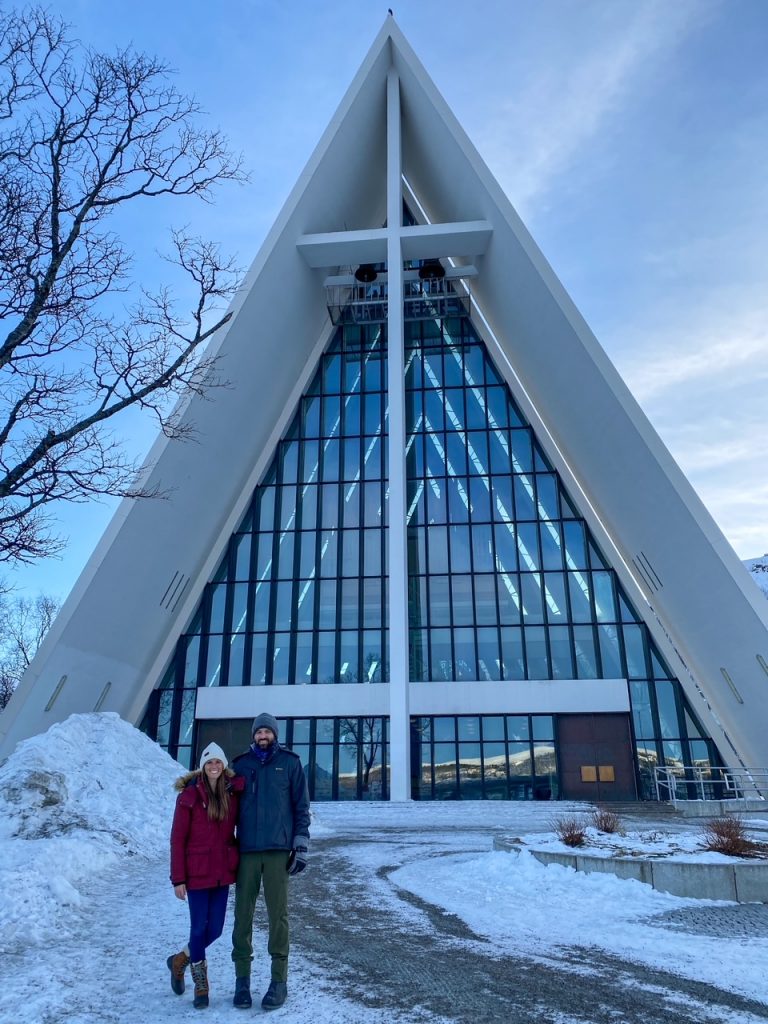 Sara & Tim at the Arctic Cathedral in Tromsø