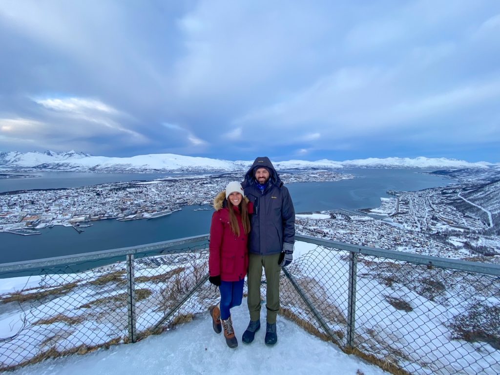 the view from the top of Storsteinen mountain in Tromsø, Norway