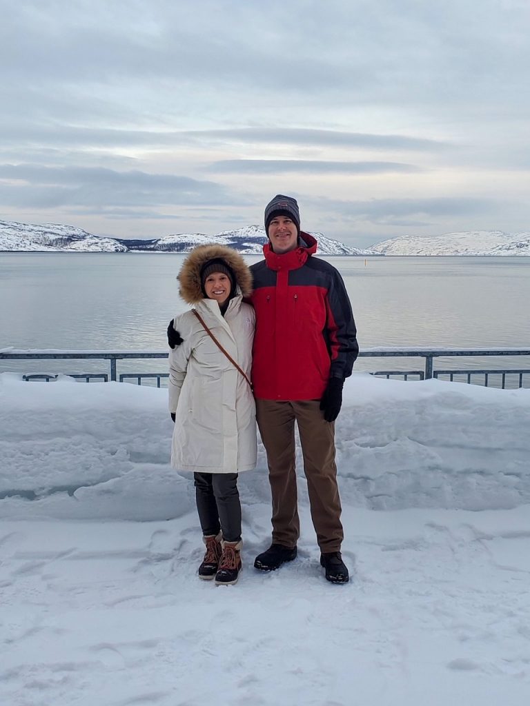 Allison & Ryan outside the Thon Hotel Kirkenes