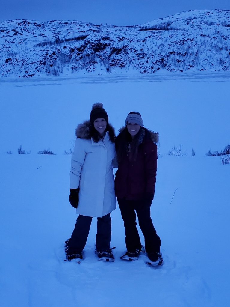 Al & Sara snowshoeing at the Snowhotel
