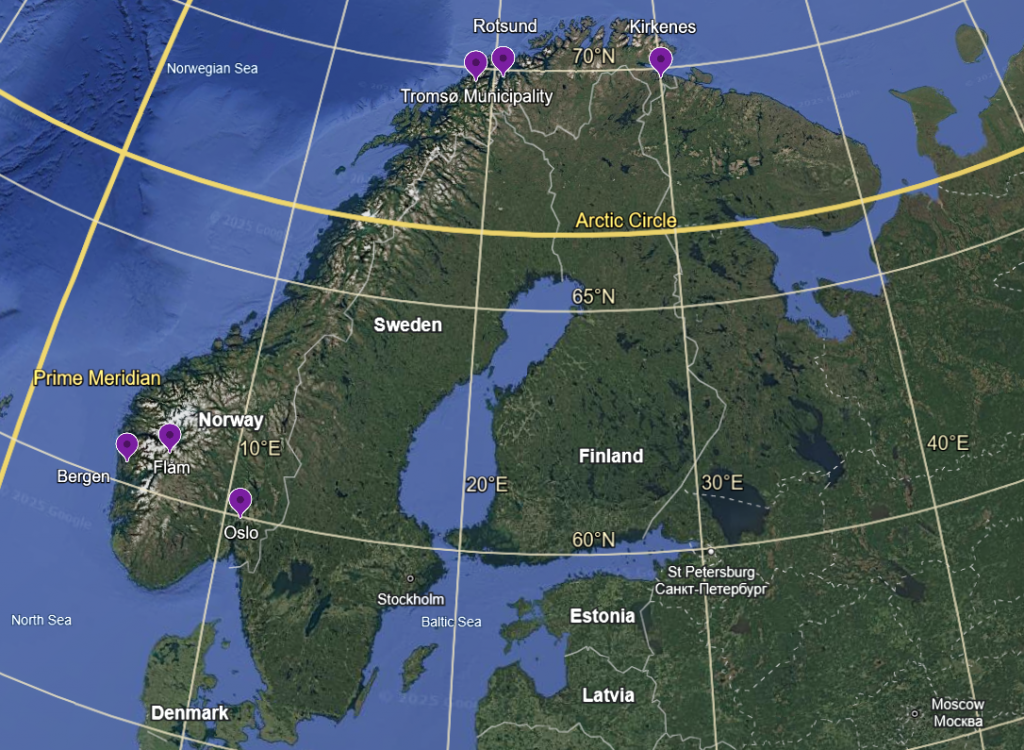 Map of Northern Scandinavia showing Kirkenes, Norway inside the Arctic Circle near Finland and Russia