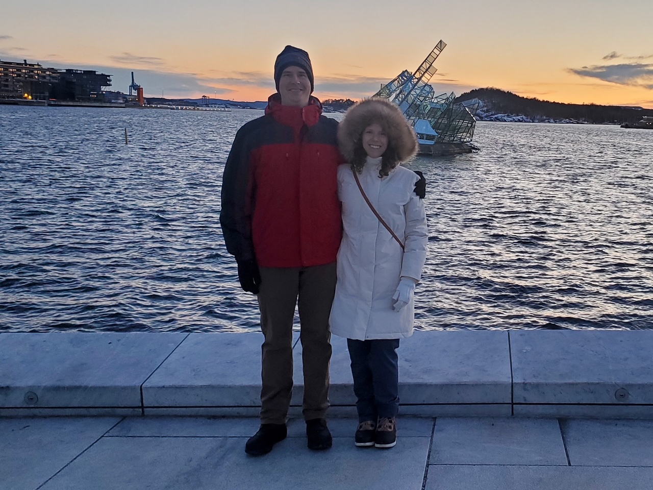 Ryan & Allison in front of Oslo Fjord