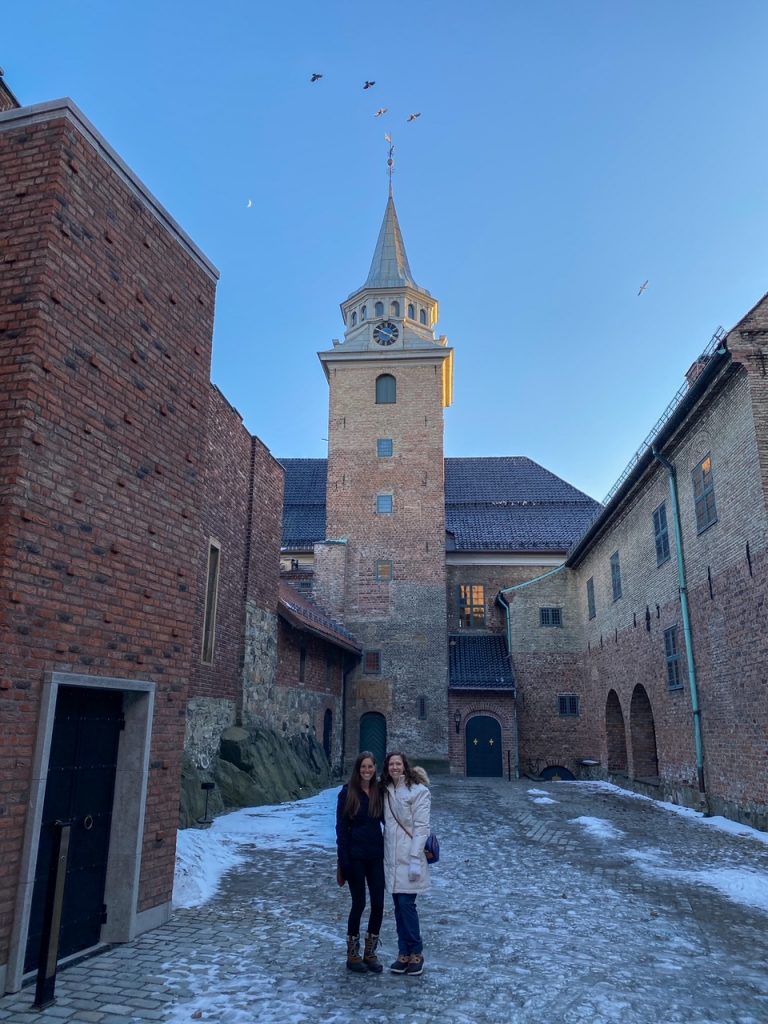 Sara & Allison standing outside Akershus Castle