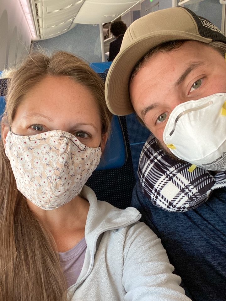 Sara & Tim on the KLM flight to Amsterdam