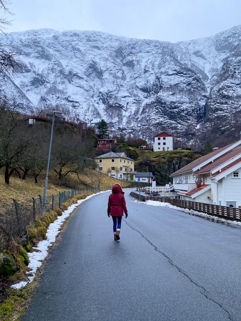 walking around Flam Harbor in Flam, Norway