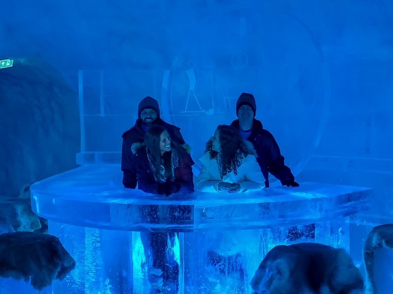 the couples being silly at the Snowhotel ice bar