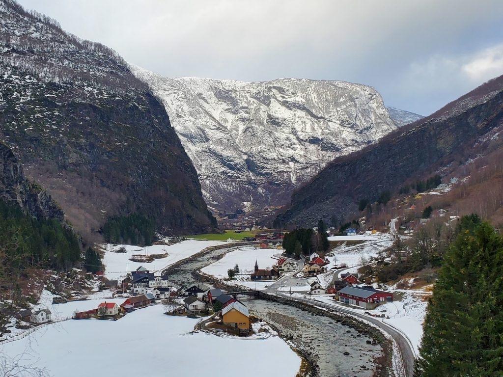 scenery outside the train window on the historical Flåm Railway to Myrdal