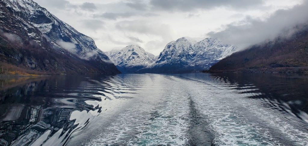 a view of Norway fjords in the winter