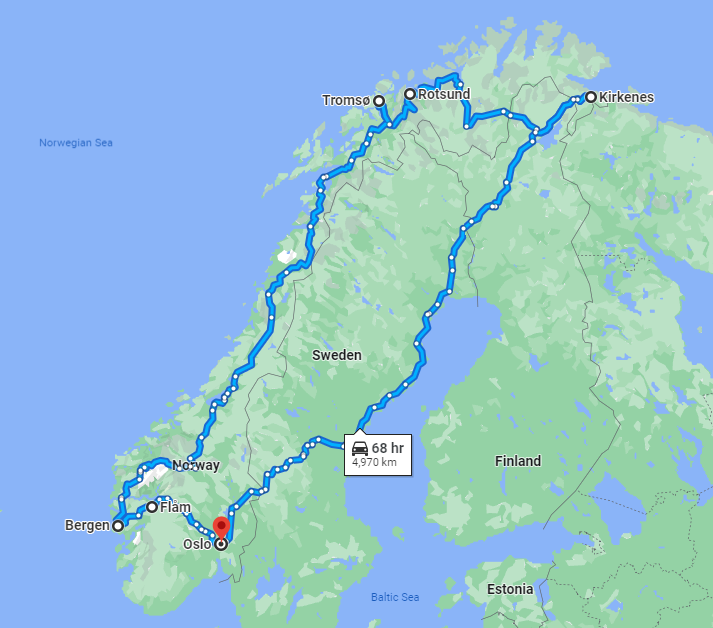 Norway cities map for a winter itinerary