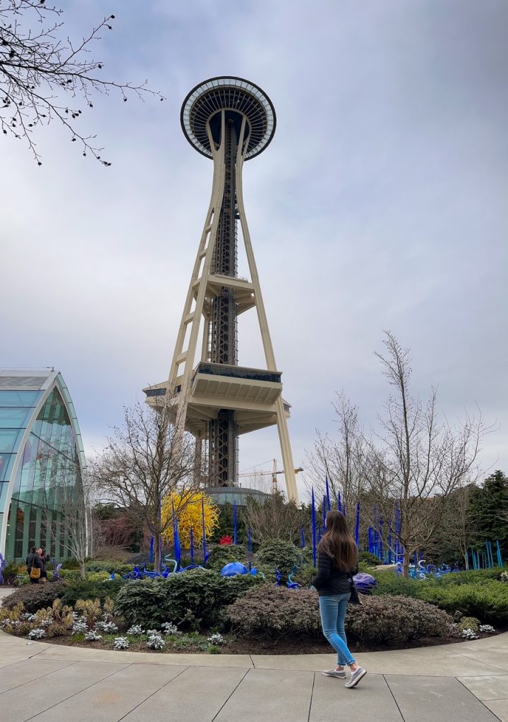 a view of the Space Needle from Chihuly Garden and Glass