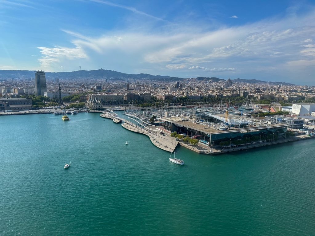 Barcelona water view from the Port Cable Car