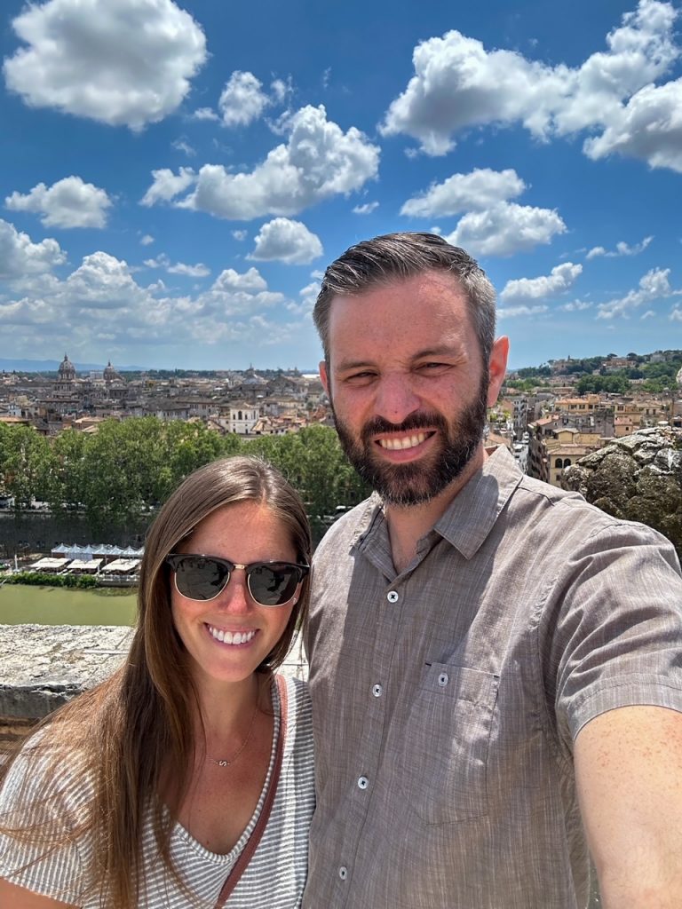 Sara & Tim on the rooftop of Castel Sant'Angelo
