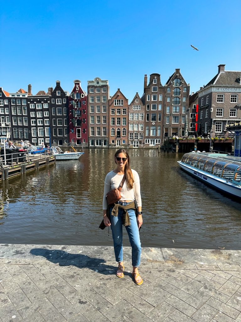 Sara at Damrak in Amsterdam in June