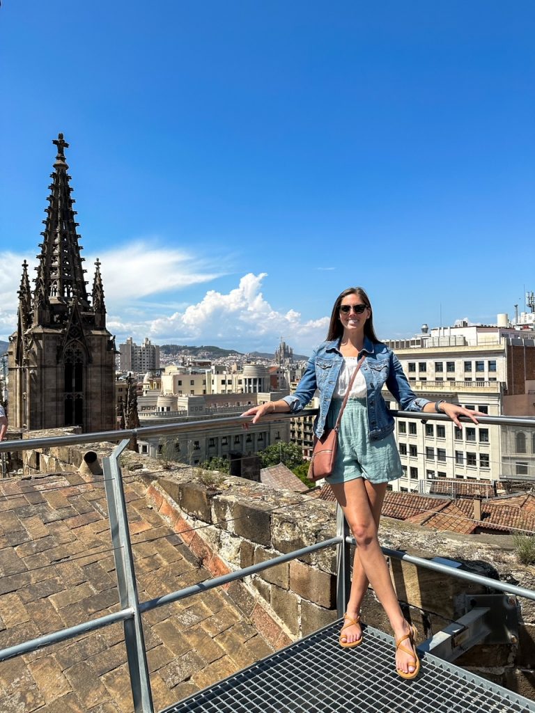 Sara on the rooftop of the Cathedral of the Holy Cross and Saint Eulalia