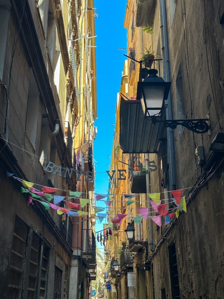 a cute decorated street in Barcelona