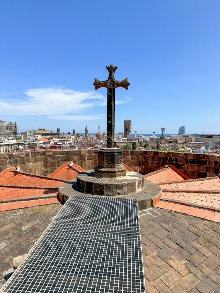 cross at the top of the Barcelona Cathedral