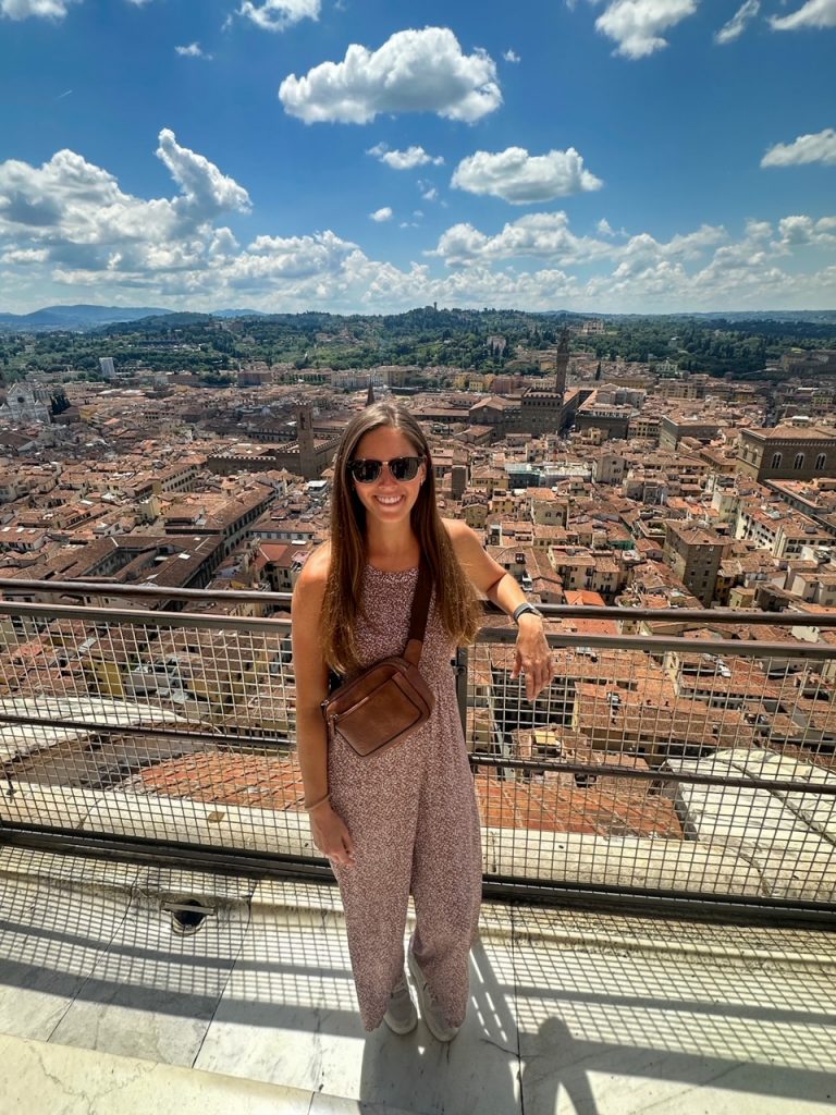 Sara at the top of the Duomo di Firenze after the dome climb, one of the best things to do in Florence
