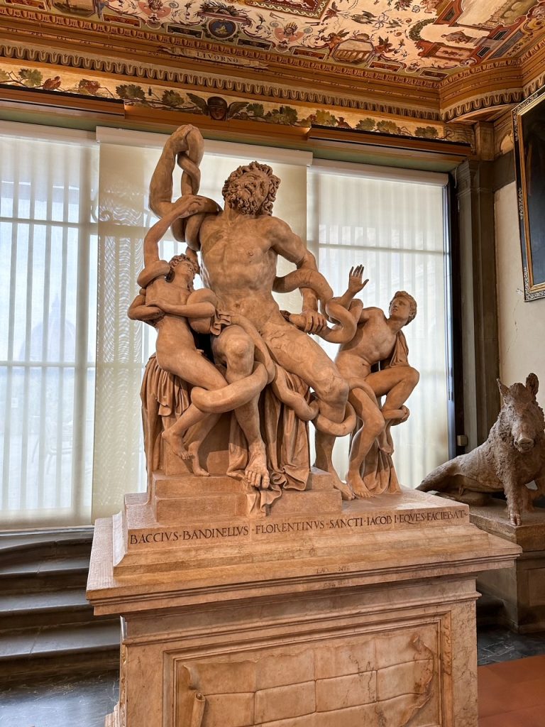 a replica of the Laocoön Group at the Uffizi Gallery (the original can be found at the Vatican in Vatican City)