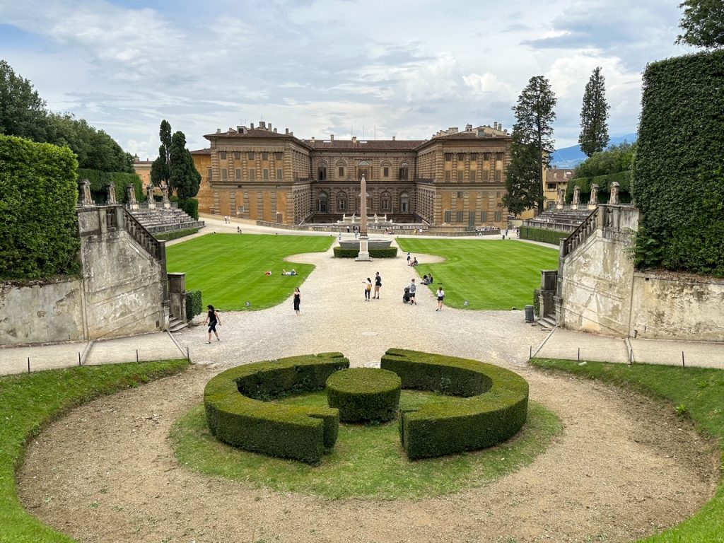 a view of Pitti Palace as seen from Boboli Gardens