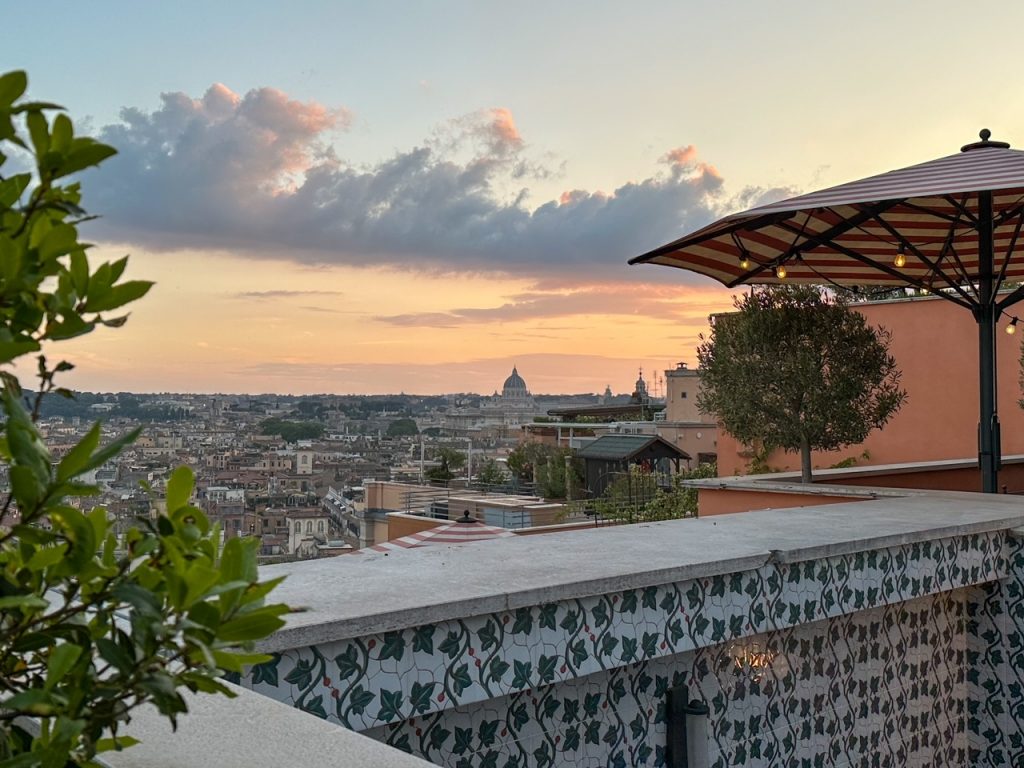 an epic sunset view over the Eternal City from Cielo Terrace