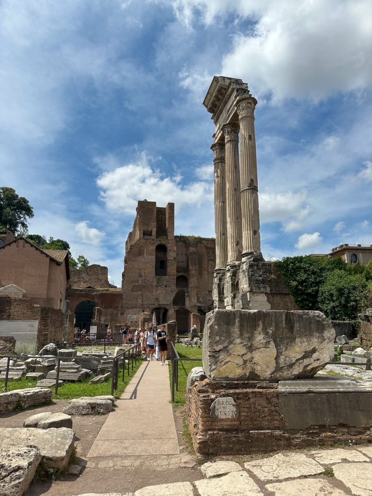 the remains of the Temple of Castor and Pollux and the Via Sacra
