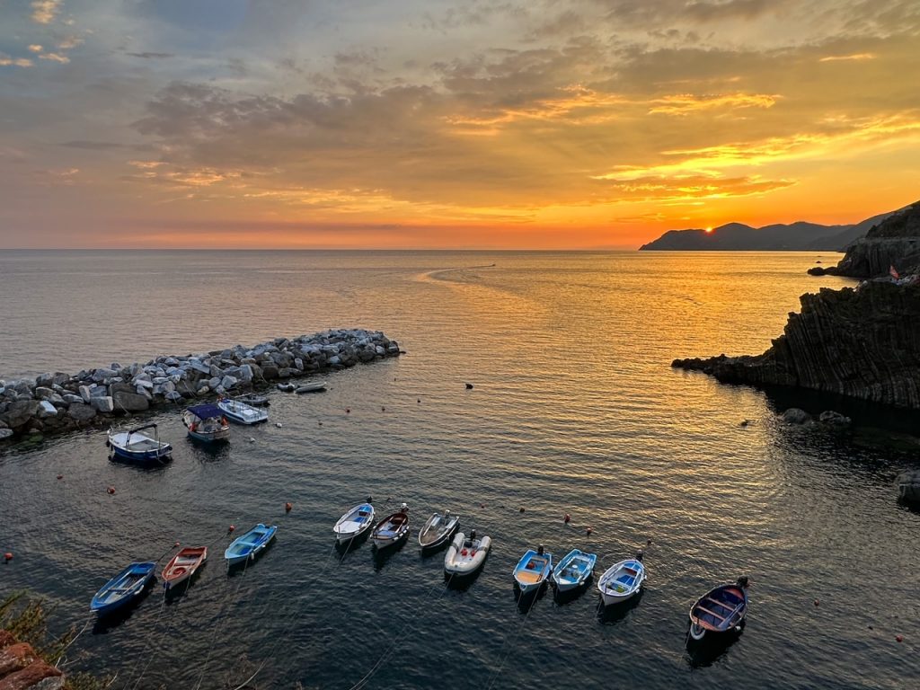 Riomaggiore harbor at sunset