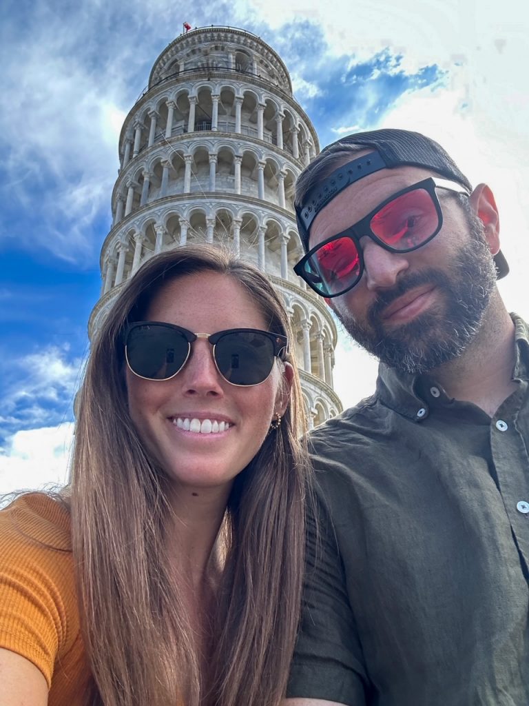 Sara & Tim at the Leaning Tower of Pisa in Pisa, Italy