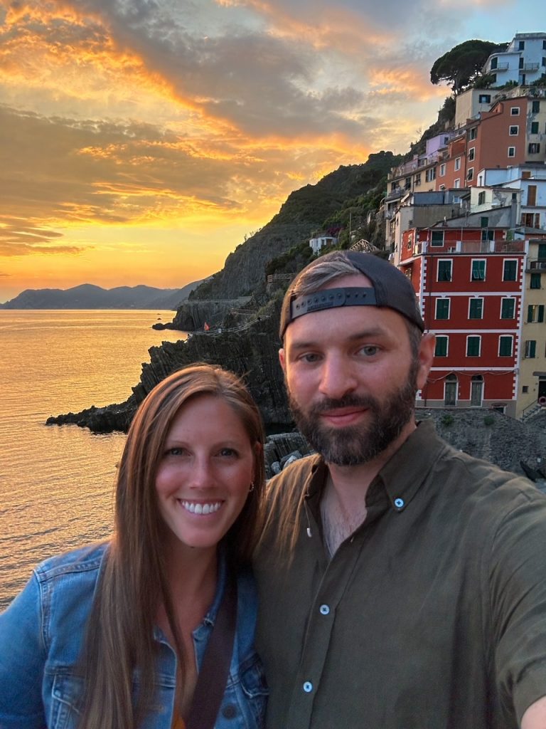 Sara & Tim at sunset in Riomaggiore