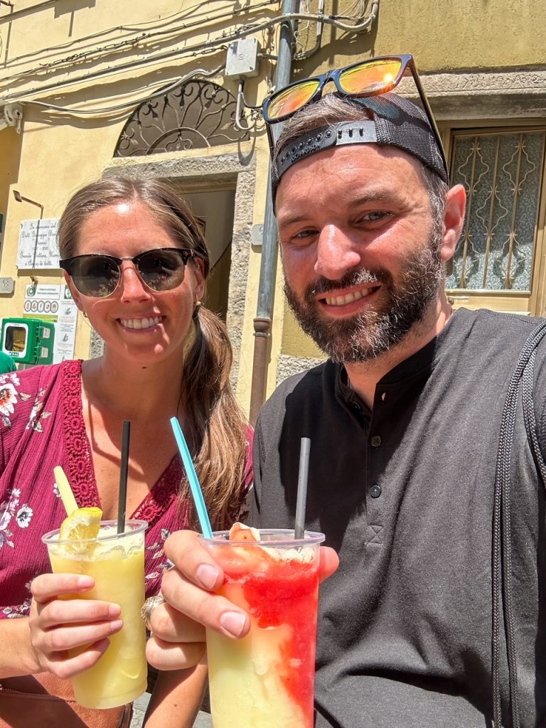 Sara & Tim with their lemon granitas in Riomaggiore