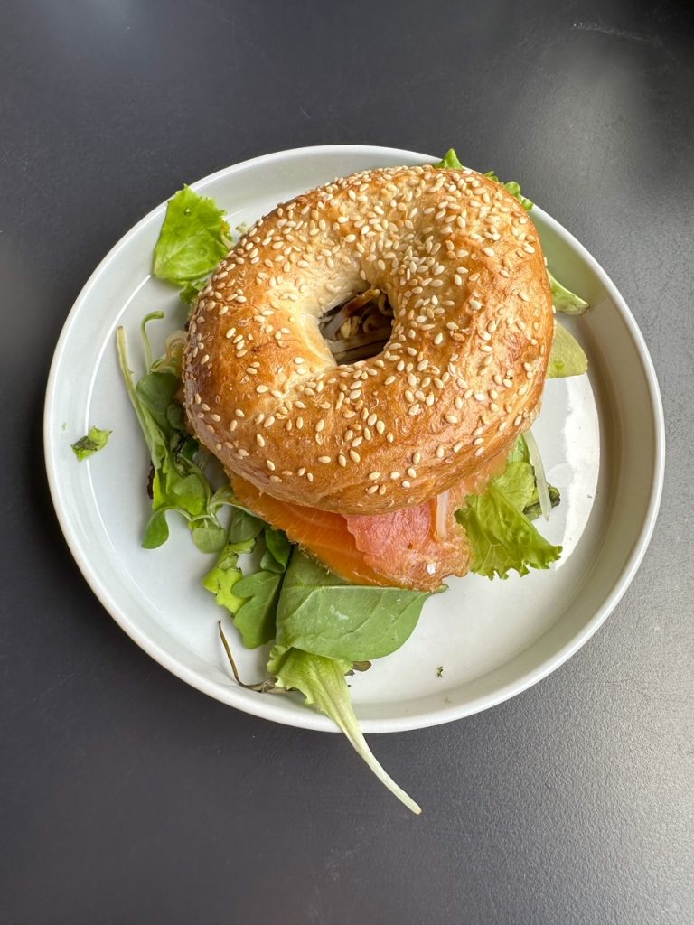 a bagel sandwich from the Bistrot dell'Opera