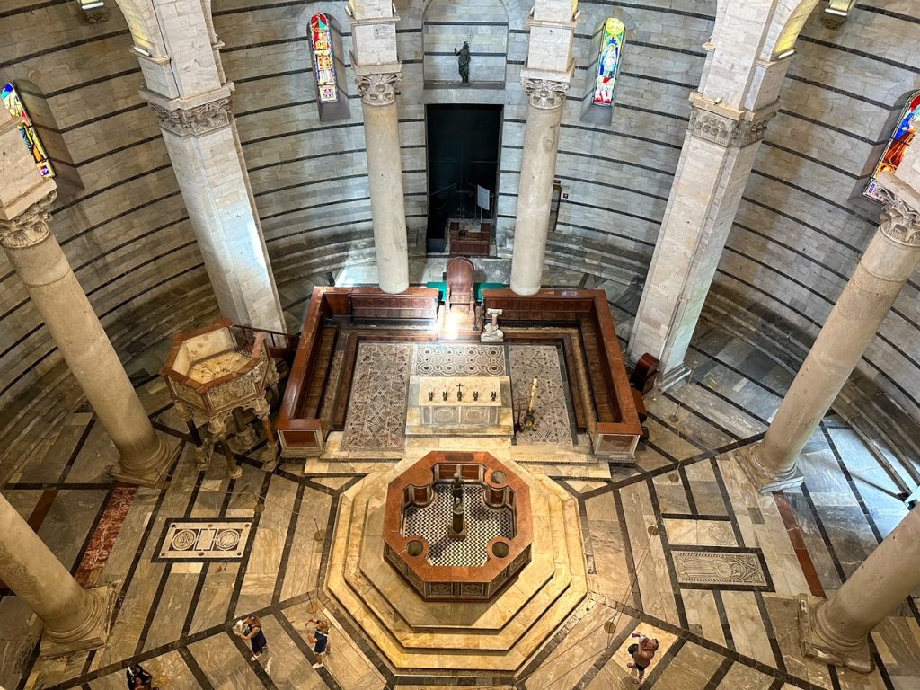 a view of the Baptistery of San Giovanni in Pisa from above