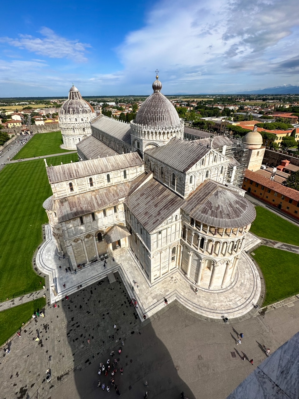 the Piazza del Duomo, a must-visit on your day trip from Florence to Pisa, as seen from the Leaning Tower of Pisa