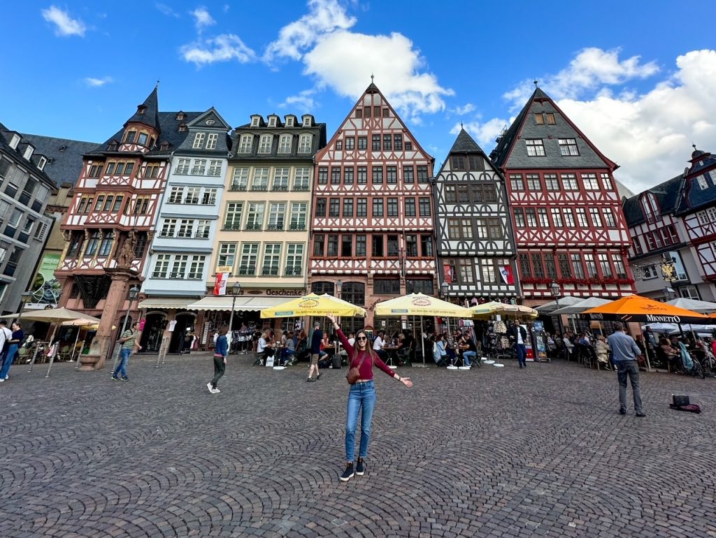 Sara at Römerberg square during a 7-day Germany itinerary