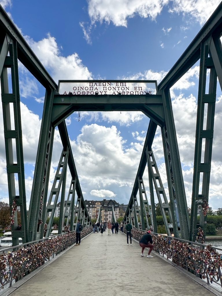 walking across the Eiserner Steg in Frankfurt